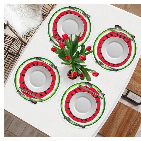 DXTKWL Watermelon Slice Round Woven Braided Set of 4 PLACEMATS - Picture 6 of 7
